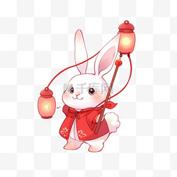 中秋节手绘元素兔子灯笼卡通