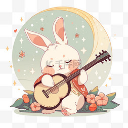 卡通兔子月亮图片_中秋节卡通手绘元素小兔子乐器