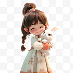 中秋女孩节日兔子卡通3d元素