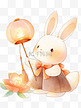 灯笼手绘中秋节小兔子拿着卡通元素
