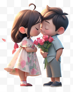 情人节卡通亲吻图片_七夕情人节3D卡通立体可爱的亲吻