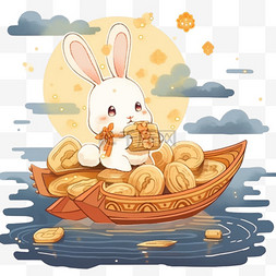 手绘小兔月饼卡通元素中秋节月亮