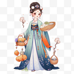 深色美女背景图片_月饼中秋节美女手绘元素