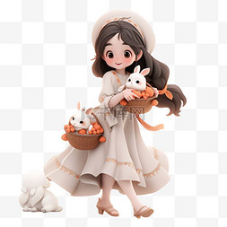 兔子卡通3d图片_中秋卡通3d节日女孩兔子元素
