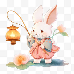 小兔子中秋节拿着灯笼卡通手绘元