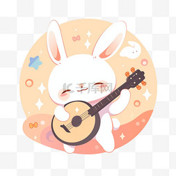小兔子乐器卡通手绘元素中秋节