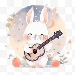乐器卡通手绘小兔子元素中秋节