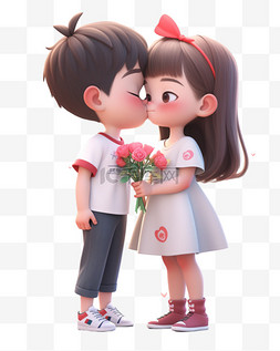 抱起接吻图片_七夕情人节3D卡通立体可爱的情侣