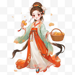 中秋节元素美女月饼卡通手绘