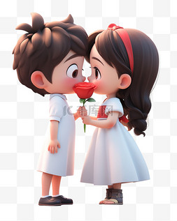 可爱情侣人物图片_七夕情人节3D卡通立体穿白色衣服