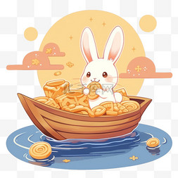 卡通中秋节小兔月饼月亮船手绘元