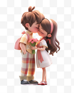 卡通情侣亲吻图片_七夕节情人节3D卡通立体可爱情侣