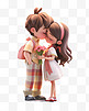 七夕节情人节3D卡通立体可爱情侣亲吻女孩