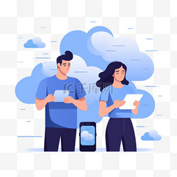 手机从图片_男人和女人在手机上从云端下载信