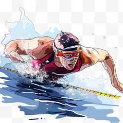 手绘运动男人图片_男人游泳比赛卡通元素亚运会