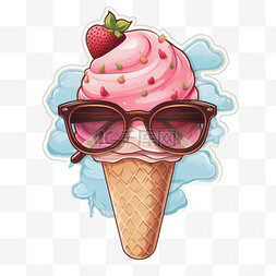 刻字贴纸带太阳镜的酷冰淇淋甜筒