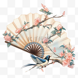 七夕情人节中国风传统桃花折扇扇