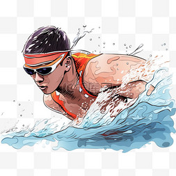 卡通亚运会图片_亚运会男人游泳比赛元素手绘