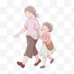 女儿搀扶妈妈图片_重元节母女卡通元素