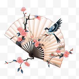 七夕情人节中国风传统桃花枝折扇