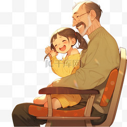 卡通微笑老人图片_重阳节老人孩子卡通手绘元素