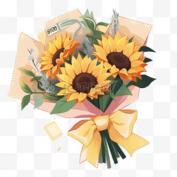 手绘鲜花背景素材图片_教师节花束手绘元素向日葵
