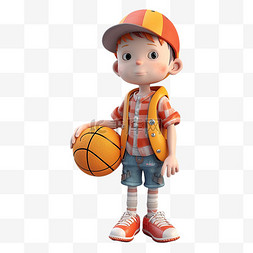 玩具模型图片_3D立体抱篮球的小男孩人物玩具模