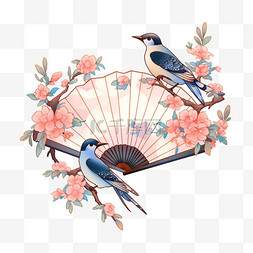 七夕情人节中国风传统两只喜鹊桃