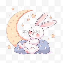 兔子月亮手绘图片_中秋节卡通小兔月亮手绘元素