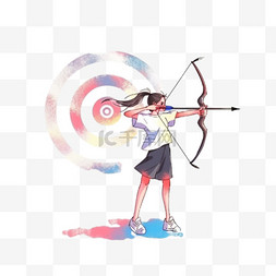 镜子前的女人图片_亚运会手绘女人射箭比赛卡通元素