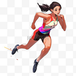 田径素材图片_亚运会手绘女人田径赛跑卡通元素