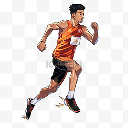 运动男人背景图片_亚运会卡通手绘田径赛跑的男人元