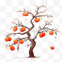 卡通橙色背景图片_霜降卡通柿子树手绘元素