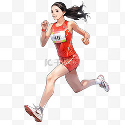 手绘亚运会女人田径赛跑卡通元素