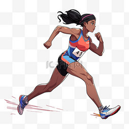 亚运会女人手绘卡通田径赛跑元素