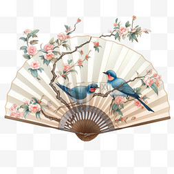 七夕情人节中国风传统两只鸟折扇