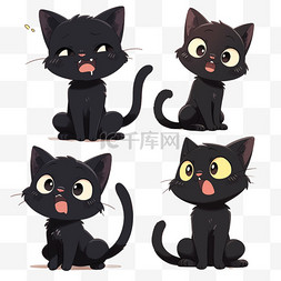 黑色小猫图片_可爱小猫表情卡通元素表情包