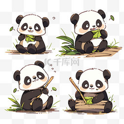 水墨竹子图片_表情包吃竹子小熊猫表情图卡通元