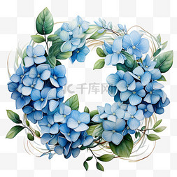 水彩秋季花环蓝色花朵花卉花框花