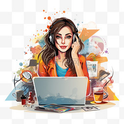 一个女孩在电脑前的工作流程