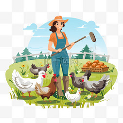 农场动物和女人一起为一个目标工