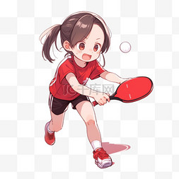 卡通手绘亚运会女孩打乒乓球运动