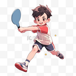 蓝色乒乓球拍图片_亚运会男孩乒乓球运动卡通手绘元