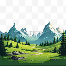 绿色背景上有山的图像