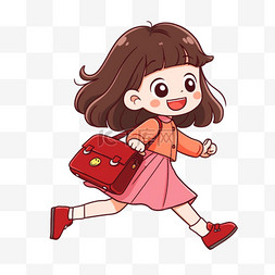 女孩背着书包开学季卡通手绘元素