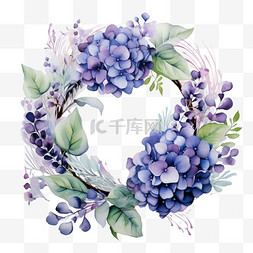 水彩紫色花朵秋季花环花卉花框花