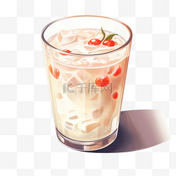 水彩日式樱桃奶茶免扣元素