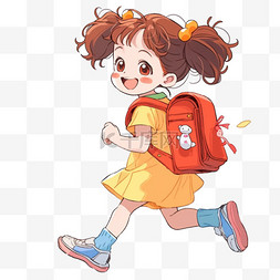 小女孩背着书包卡通开学季手绘元