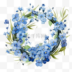 水彩秋季花环花卉花框蓝色满天星