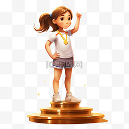 女孩站在图片_女孩站在一个有金牌的基座上